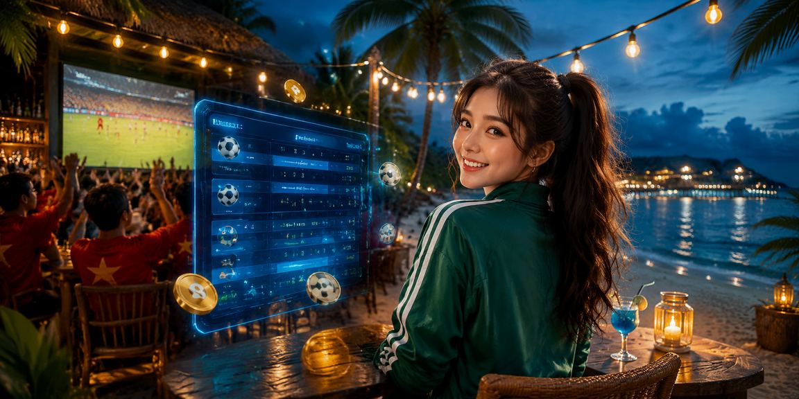 Người chơi tại Phú Quốc tham gia cá cược casino với điện thoại bên bờ biển